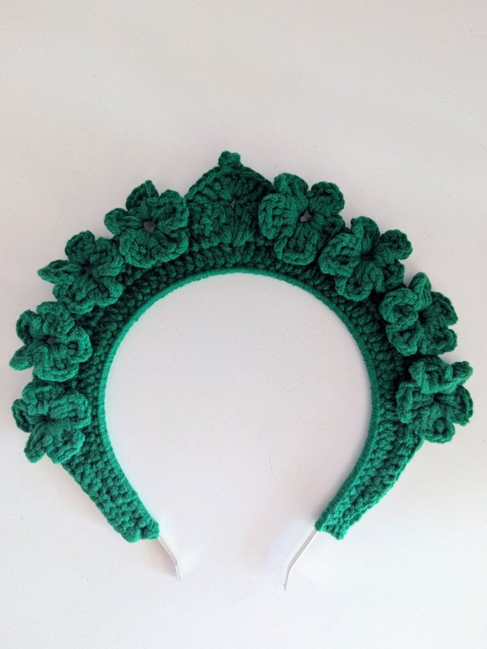 Hand Crochet 3D Floral Crown Headband Kelly Green Artisan - Picture 2 of 9